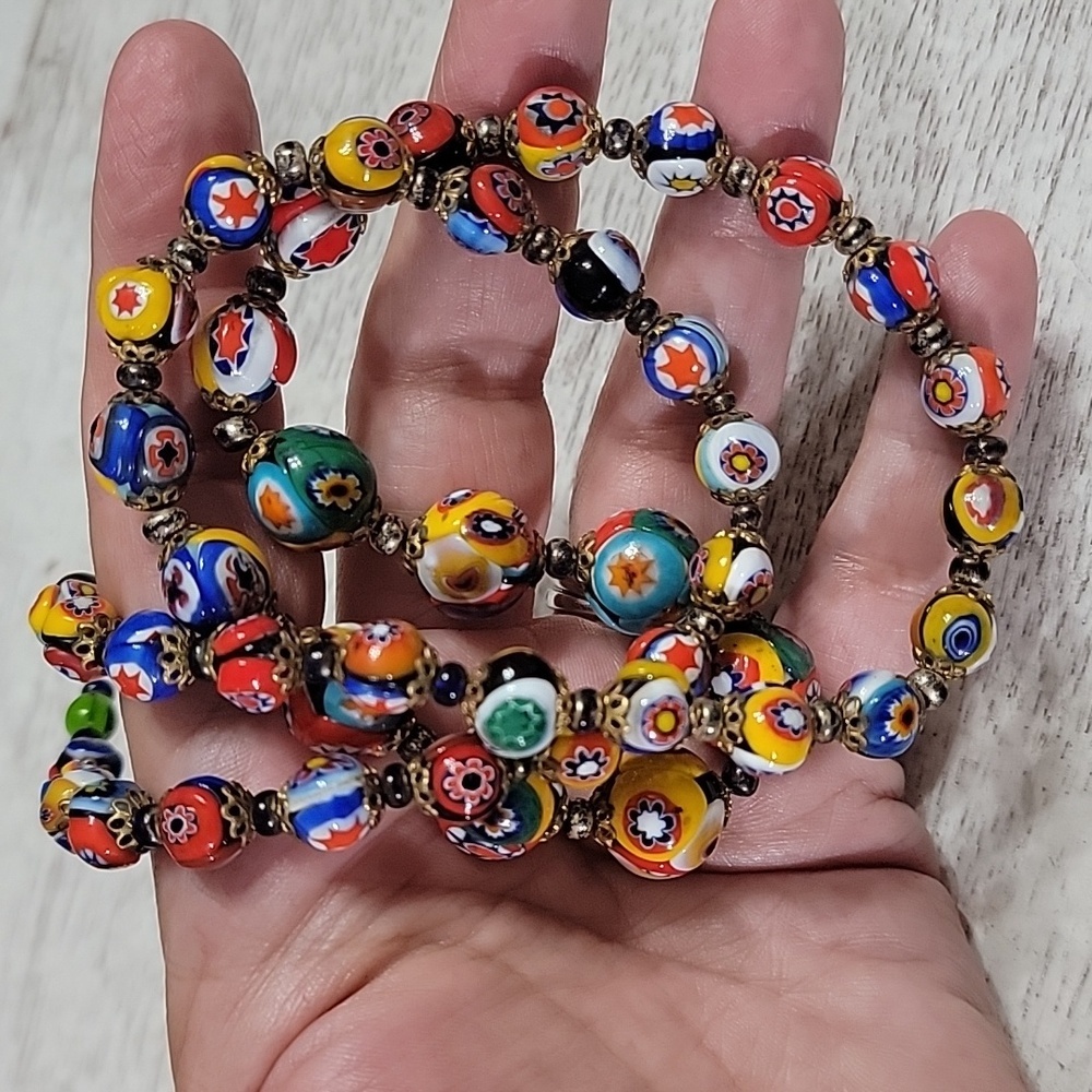 Venetian Millefiori Vintage Art Glass Graduated Beaded Necklace - Picture 8 of 8